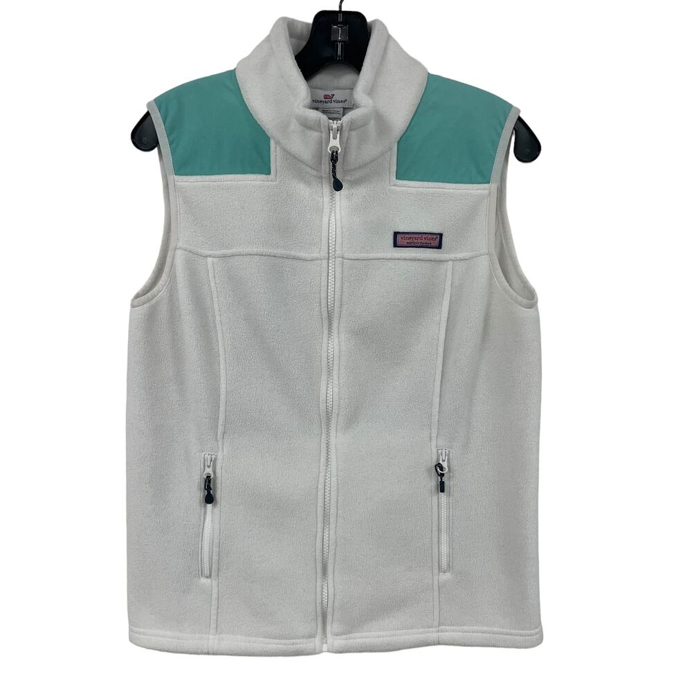 Vineyard Vines Zip Up Fleece Vest White Teal Womens Small